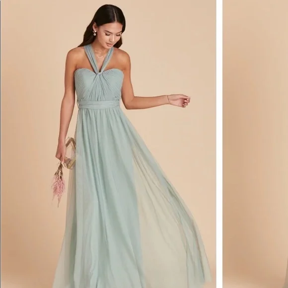 sachin and babi light blue dress birdy grey Bridesmaid Dress- Chiffon Sea Glass convertible dress Size Small